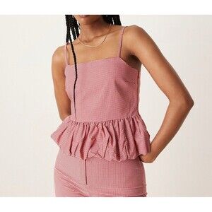 Mango gingham ruched hem cami in red Xs Preppy Picnic Retro Spring Party Pinup